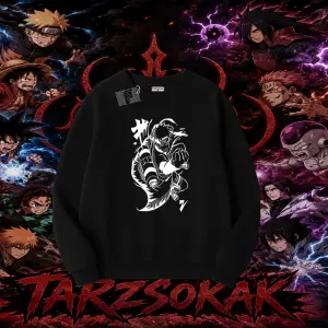 Naruto Uzumaki Premium Anime Oversize Unisex Bisiklet Yaka Sweatshirt Beyaz