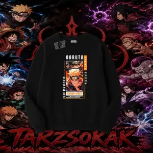 Naruto Uzumaki Premium Anime Oversize Unisex Bisiklet Yaka Sweatshirt Beyaz