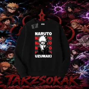 Naruto Uzumaki Premium Anime Oversize Unisex Bisiklet Yaka Sweatshirt Beyaz