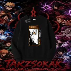 Naruto Uzumaki Premium Anime Oversize Unisex Bisiklet Yaka Sweatshirt Beyaz