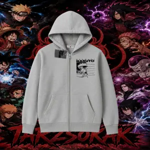 Naruto Uzumaki Premium Anime Oversize Unisex Hırka & Çeket Fermuarlı Sweatshirt Beyaz