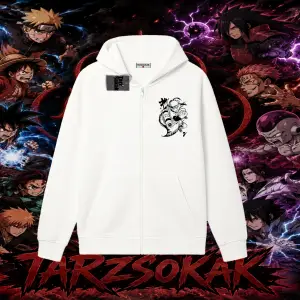 Naruto Uzumaki Premium Anime Oversize Unisex Hırka & Çeket Fermuarlı Sweatshirt Beyaz