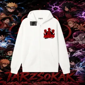 Naruto Uzumaki Premium Anime Oversize Unisex Hırka & Çeket Fermuarlı Sweatshirt Beyaz