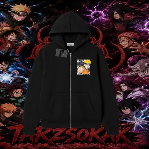 Naruto Uzumaki Premium Anime Oversize Unisex Hırka & Çeket Fermuarlı Sweatshirt Beyaz