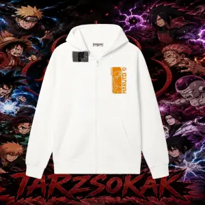 Naruto Uzumaki Premium Anime Oversize Unisex Hırka & Çeket Fermuarlı Sweatshirt Beyaz