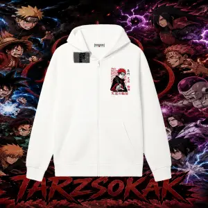 Naruto Uzumaki Premium Anime Oversize Unisex Hırka & Çeket Fermuarlı Sweatshirt Beyaz