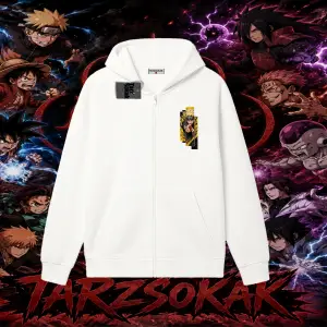 Naruto Uzumaki Premium Anime Oversize Unisex Hırka & Çeket Fermuarlı Sweatshirt Beyaz