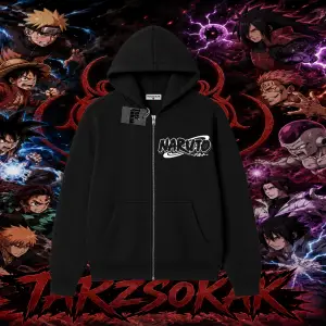 Naruto Uzumaki Premium Anime Oversize Unisex Hırka & Çeket Fermuarlı Sweatshirt Beyaz