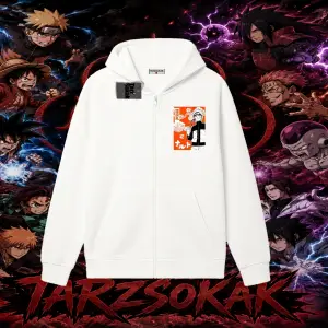 Naruto Uzumaki Premium Anime Oversize Unisex Hırka & Çeket Fermuarlı Sweatshirt Beyaz