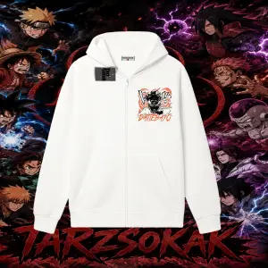 Naruto Uzumaki Premium Anime Oversize Unisex Hırka & Çeket Fermuarlı Sweatshirt Beyaz