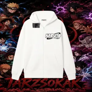 Naruto Uzumaki Premium Anime Oversize Unisex Hırka & Çeket Fermuarlı Sweatshirt Beyaz