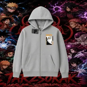 Naruto Uzumaki Premium Anime Oversize Unisex Hırka & Çeket Fermuarlı Sweatshirt Beyaz