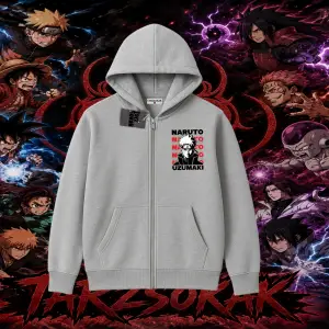 Naruto Uzumaki Premium Anime Oversize Unisex Hırka & Çeket Fermuarlı Sweatshirt Beyaz