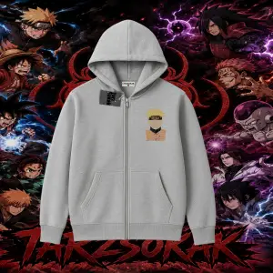 Naruto Uzumaki Premium Anime Oversize Unisex Hırka & Çeket Fermuarlı Sweatshirt Beyaz