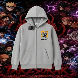 Naruto Uzumaki Premium Anime Oversize Unisex Hırka & Çeket Fermuarlı Sweatshirt Beyaz