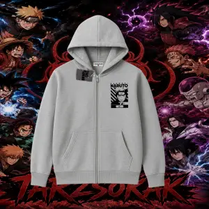 Naruto Uzumaki Premium Anime Oversize Unisex Hırka & Çeket Fermuarlı Sweatshirt Beyaz