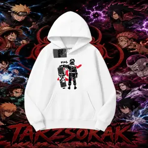 Naruto Uzumaki Premium Anime Oversize Unisex Kapşonlu Sweatshirt Beyaz
