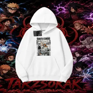 Naruto Uzumaki Premium Anime Oversize Unisex Kapşonlu Sweatshirt Beyaz