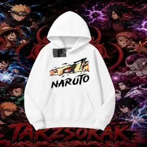 Naruto Uzumaki Premium Anime Oversize Unisex Kapşonlu Sweatshirt Beyaz