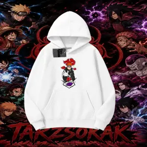 Naruto Uzumaki Premium Anime Oversize Unisex Kapşonlu Sweatshirt Beyaz