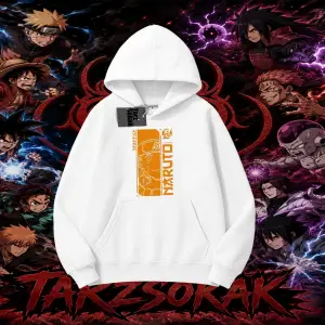 Naruto Uzumaki Premium Anime Oversize Unisex Kapşonlu Sweatshirt Beyaz