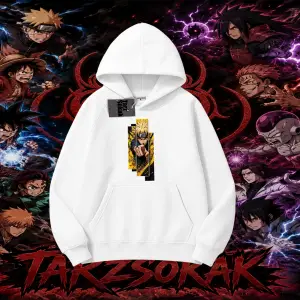 Naruto Uzumaki Premium Anime Oversize Unisex Kapşonlu Sweatshirt Beyaz