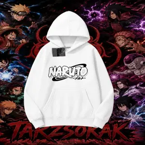 Naruto Uzumaki Premium Anime Oversize Unisex Kapşonlu Sweatshirt Beyaz