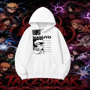 Naruto Uzumaki Premium Anime Oversize Unisex Kapşonlu Sweatshirt Beyaz