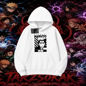Naruto Uzumaki Premium Anime Oversize Unisex Kapşonlu Sweatshirt Beyaz