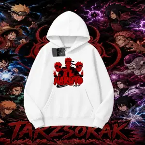 Naruto Uzumaki Premium Anime Oversize Unisex Kapşonlu Sweatshirt Beyaz