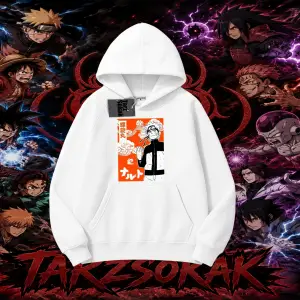 Naruto Uzumaki Premium Anime Oversize Unisex Kapşonlu Sweatshirt Beyaz