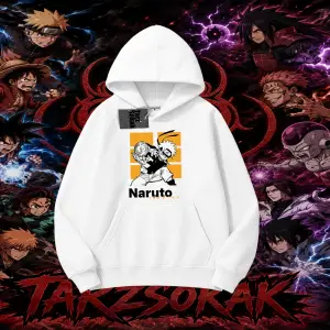 Naruto Uzumaki Premium Anime Oversize Unisex Kapşonlu Sweatshirt Beyaz
