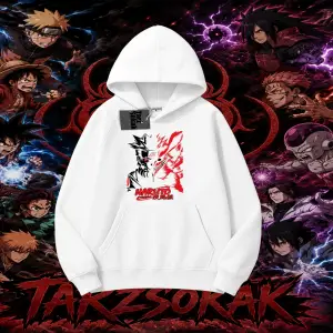 Naruto Uzumaki Premium Anime Oversize Unisex Kapşonlu Sweatshirt Beyaz