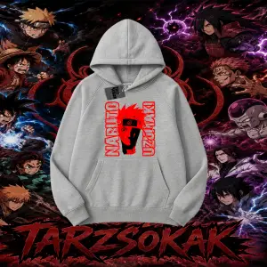 Naruto Uzumaki Premium Anime Oversize Unisex Kapşonlu Sweatshirt Beyaz
