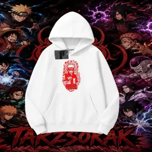 Naruto Uzumaki Premium Anime Oversize Unisex Kapşonlu Sweatshirt Beyaz