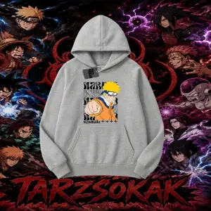 Naruto Uzumaki Premium Anime Oversize Unisex Kapşonlu Sweatshirt Beyaz