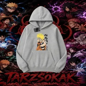 Naruto Uzumaki Premium Anime Oversize Unisex Kapşonlu Sweatshirt Beyaz