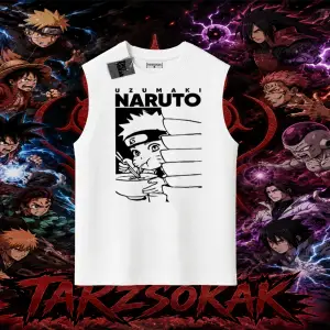 Naruto Uzumaki Premium Anime Oversize Unisex Kolsuz Tişört Beyaz