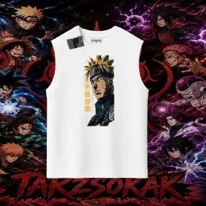 Naruto Uzumaki Premium Anime Oversize Unisex Kolsuz Tişört Beyaz