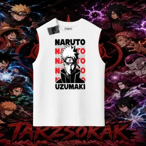 Naruto Uzumaki Premium Anime Oversize Unisex Kolsuz Tişört Beyaz