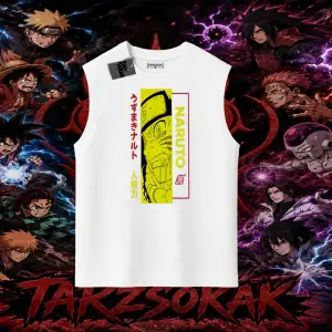Naruto Uzumaki Premium Anime Oversize Unisex Kolsuz Tişört Beyaz
