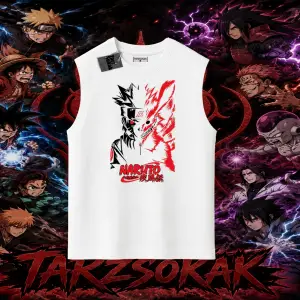 Naruto Uzumaki Premium Anime Oversize Unisex Kolsuz Tişört Beyaz
