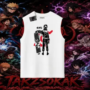 Naruto Uzumaki Premium Anime Oversize Unisex Kolsuz Tişört Beyaz