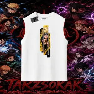 Naruto Uzumaki Premium Anime Oversize Unisex Kolsuz Tişört Beyaz