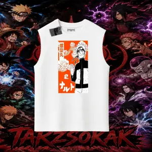Naruto Uzumaki Premium Anime Oversize Unisex Kolsuz Tişört Beyaz