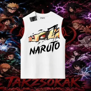 Naruto Uzumaki Premium Anime Oversize Unisex Kolsuz Tişört Beyaz