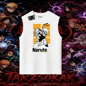 Naruto Uzumaki Premium Anime Oversize Unisex Kolsuz Tişört Beyaz