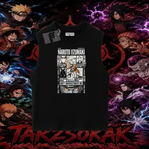 Naruto Uzumaki Premium Anime Oversize Unisex Kolsuz Tişört Beyaz