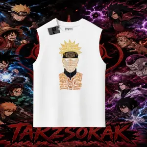 Naruto Uzumaki Premium Anime Oversize Unisex Kolsuz Tişört Beyaz