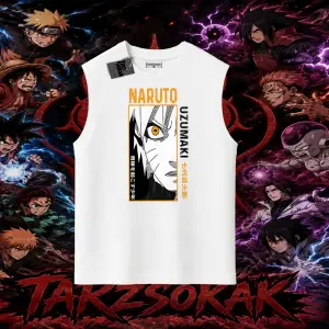 Naruto Uzumaki Premium Anime Oversize Unisex Kolsuz Tişört Beyaz